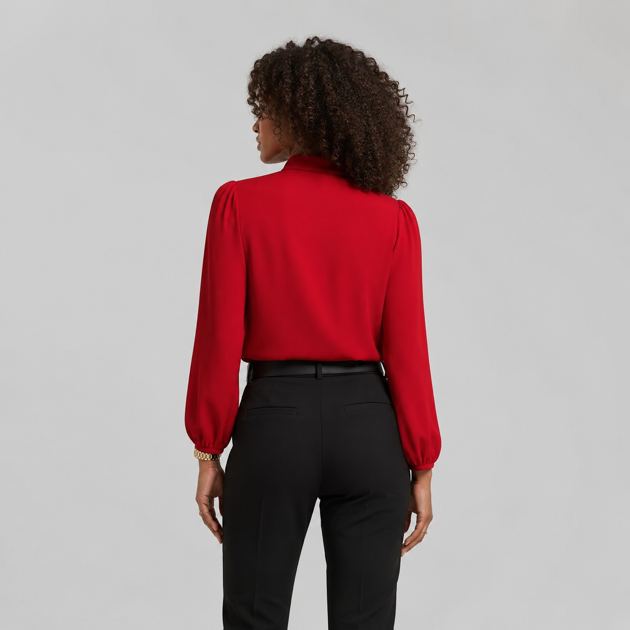 Women's Relaxed-Fit Bow-Tie Neck Long-Sleeve Blouse