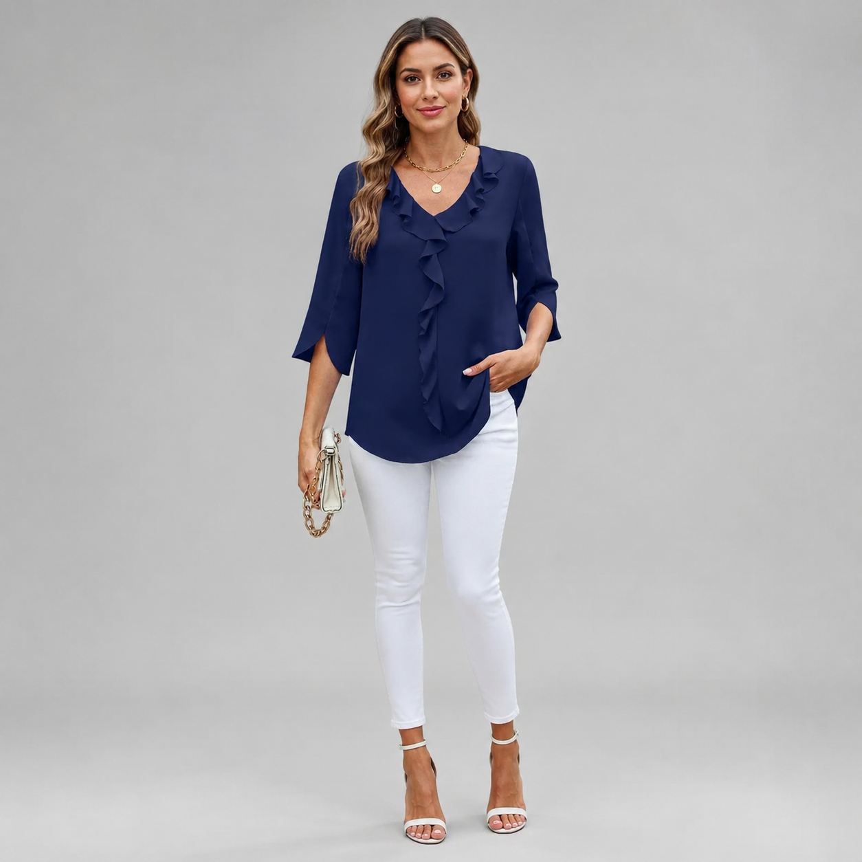 Women's V-Neck Three-Quarter Sleeve Blouse
