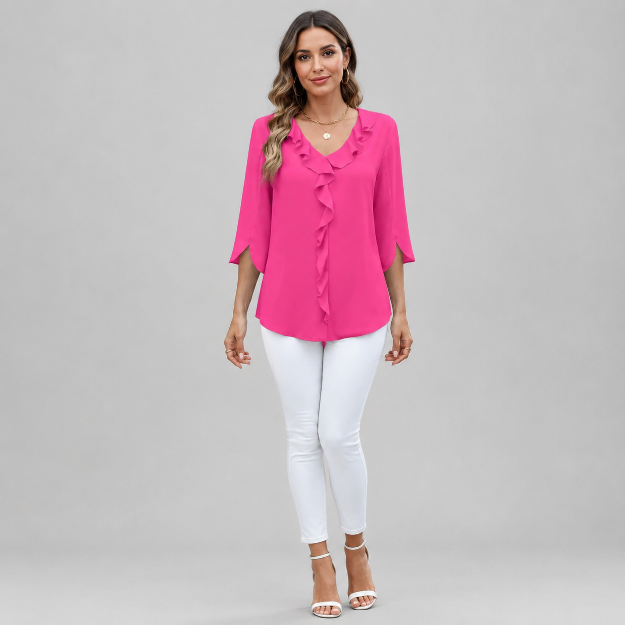 Women's V-Neck Three-Quarter Sleeve Blouse