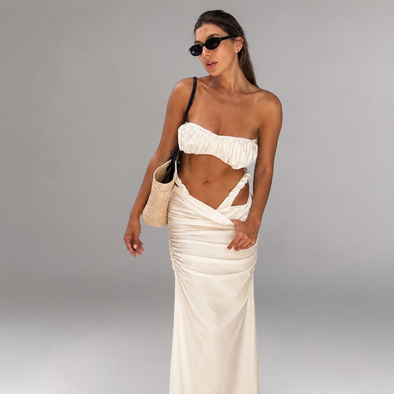 Women’s Ruched Bandeau Bikini & Maxi Skirt Set