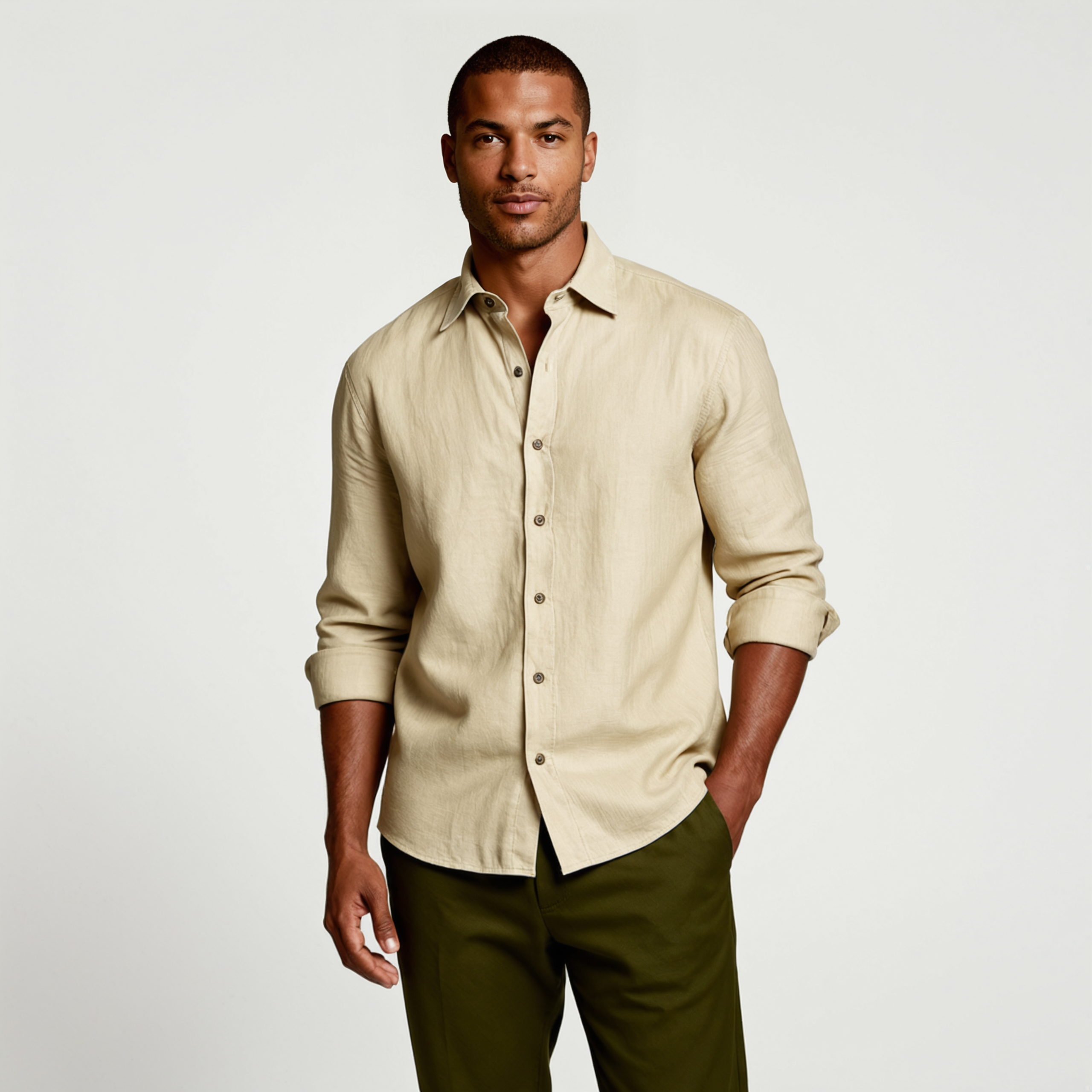 Men's Linen Long Sleeve Relaxed Fit Shirt Summer