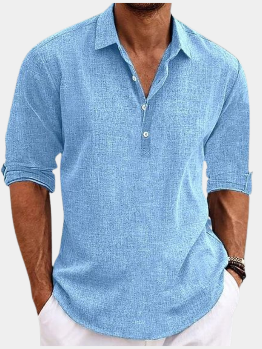 Men's Linen Long Sleeve Popover Shirt