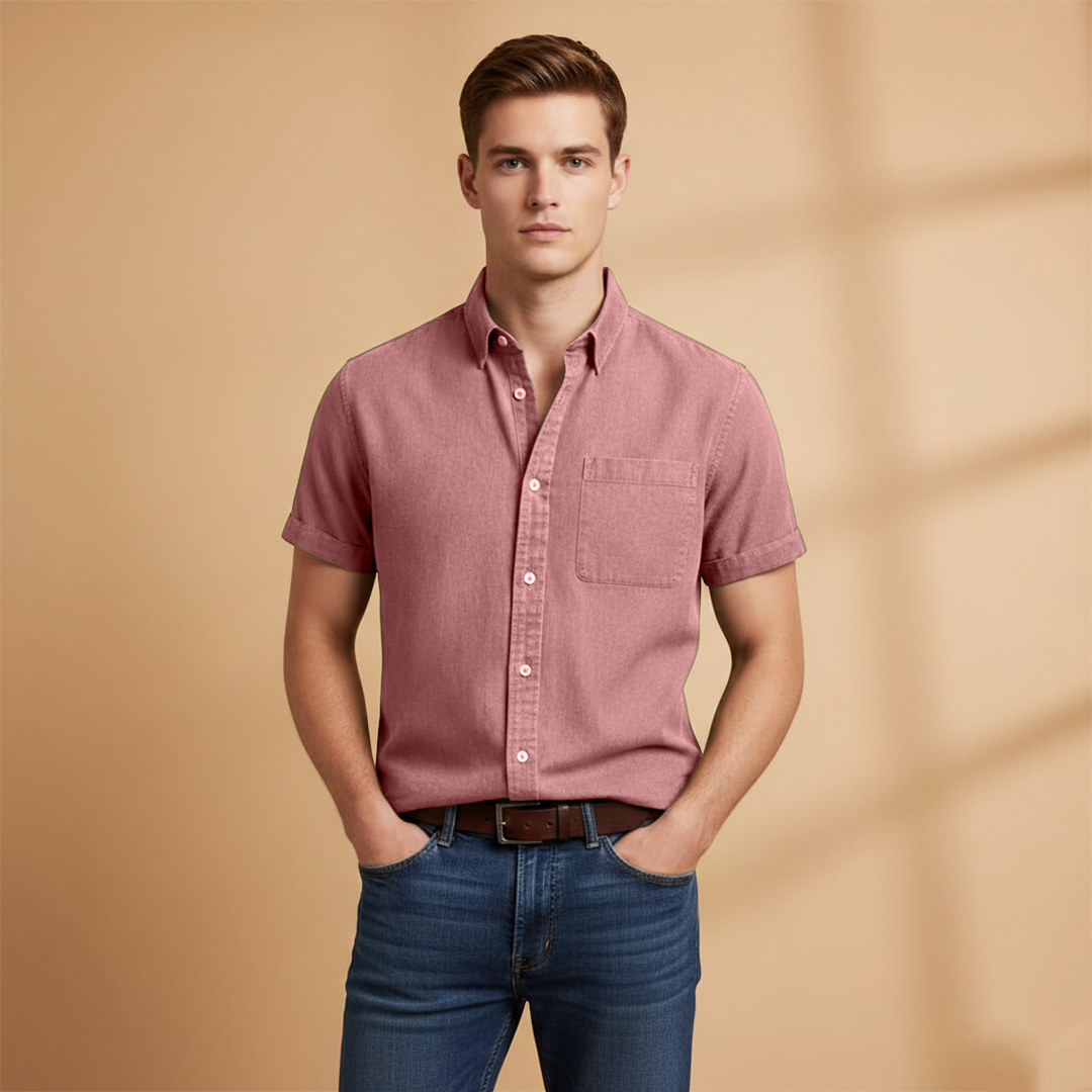 Men's Short Sleeve Shirt with Chest Pocket Summer