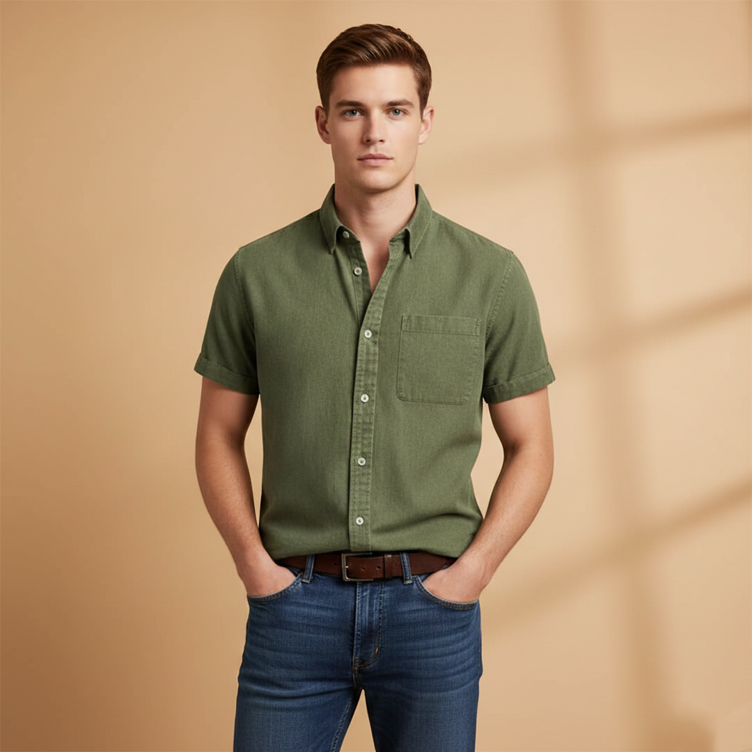 Men's Short Sleeve Shirt with Chest Pocket Summer