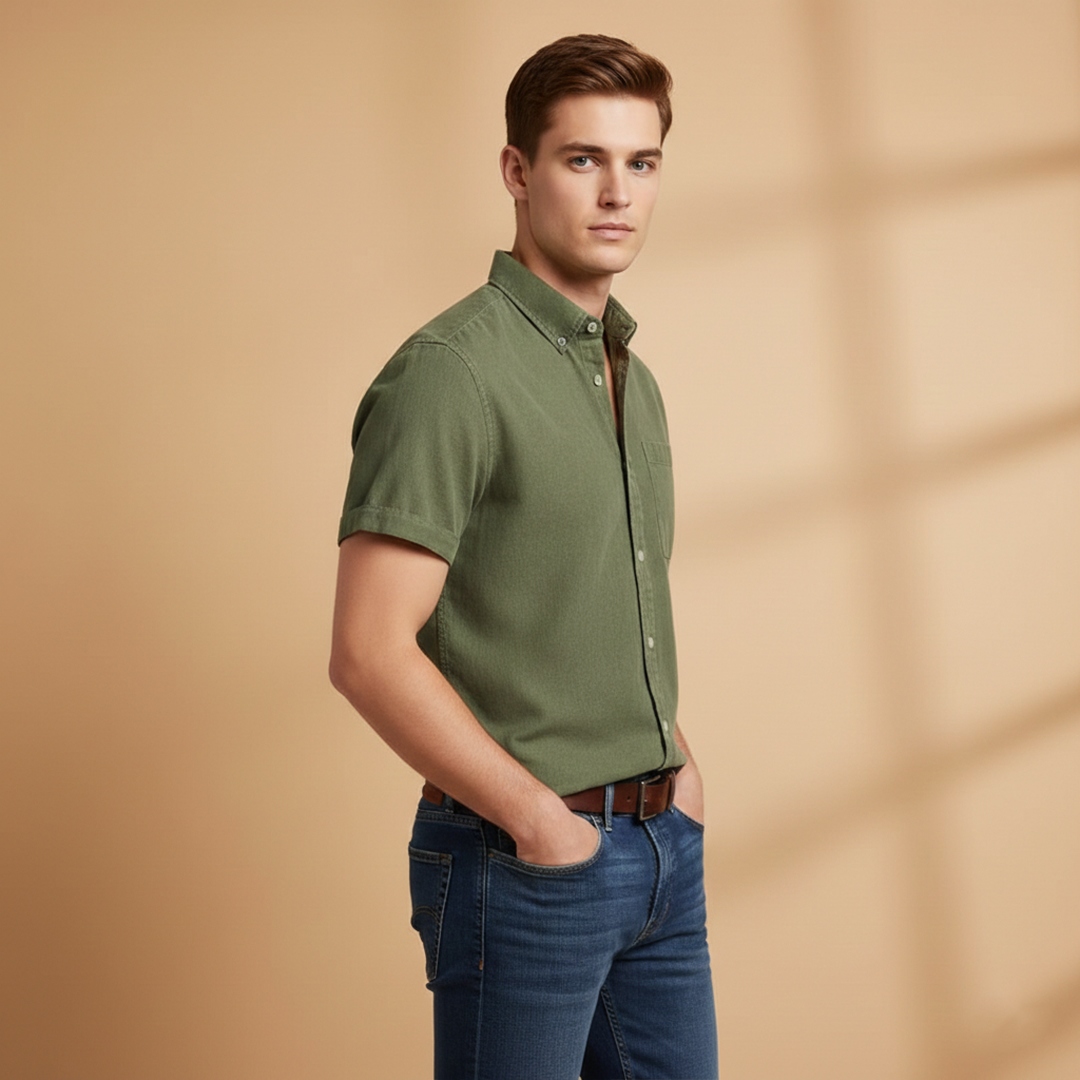 Men's Short Sleeve Shirt with Chest Pocket Summer