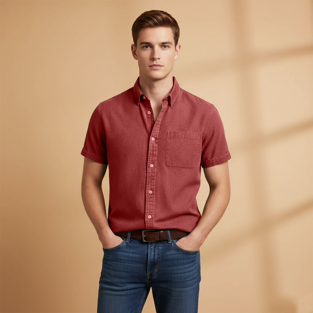 Men's Short Sleeve Shirt with Chest Pocket Summer