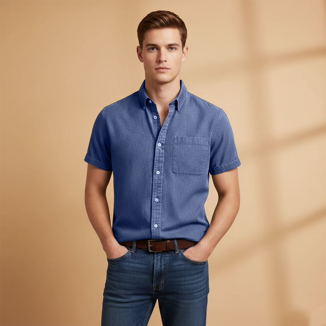 Men's Short Sleeve Shirt with Chest Pocket Summer