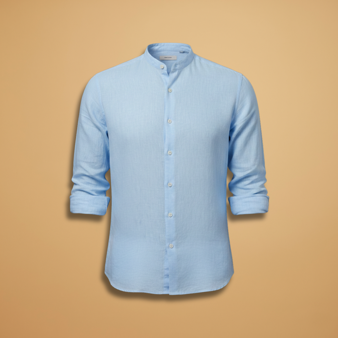 Men's Long Sleeve Stand Up Collar Button Down Shirt Summer