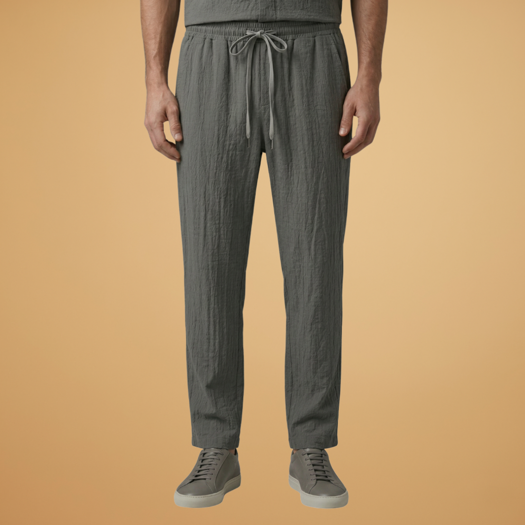Men's Two Piece Short Sleeve V-Neck Shirt and Drawstring Trousers Set