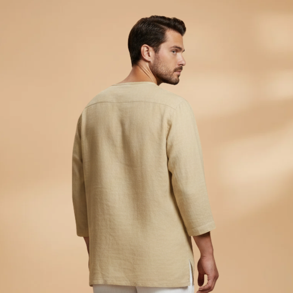 Men's Oversized Relaxed Fit V-Neck Shirt 3/4 Sleeve