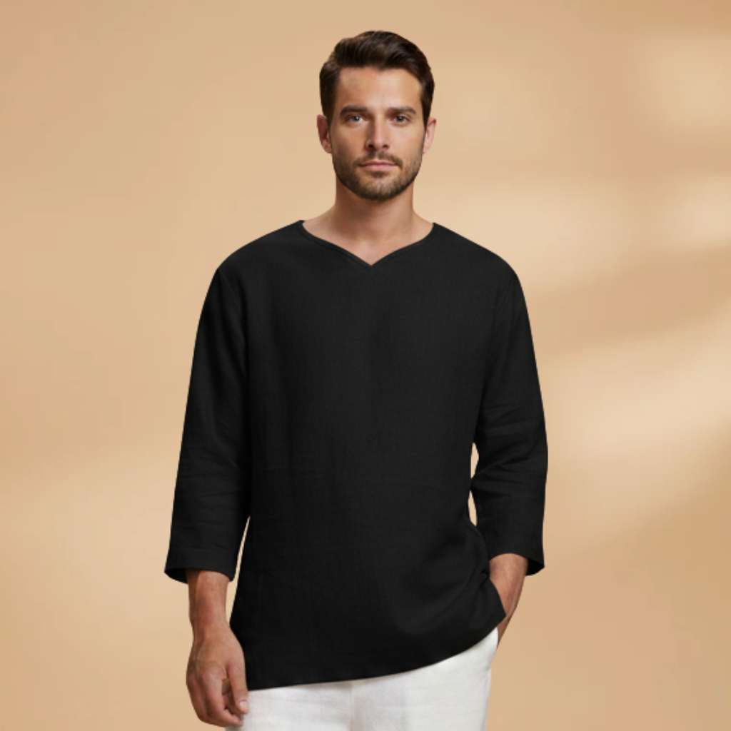 Men's Oversized Relaxed Fit V-Neck Shirt 3/4 Sleeve