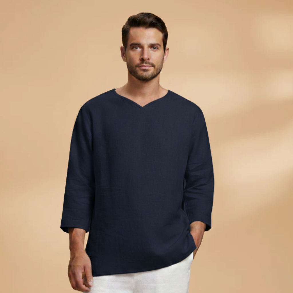 Men's Oversized Relaxed Fit V-Neck Shirt 3/4 Sleeve