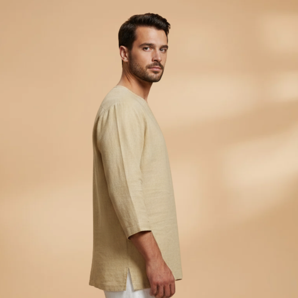Men's Oversized Relaxed Fit V-Neck Shirt 3/4 Sleeve