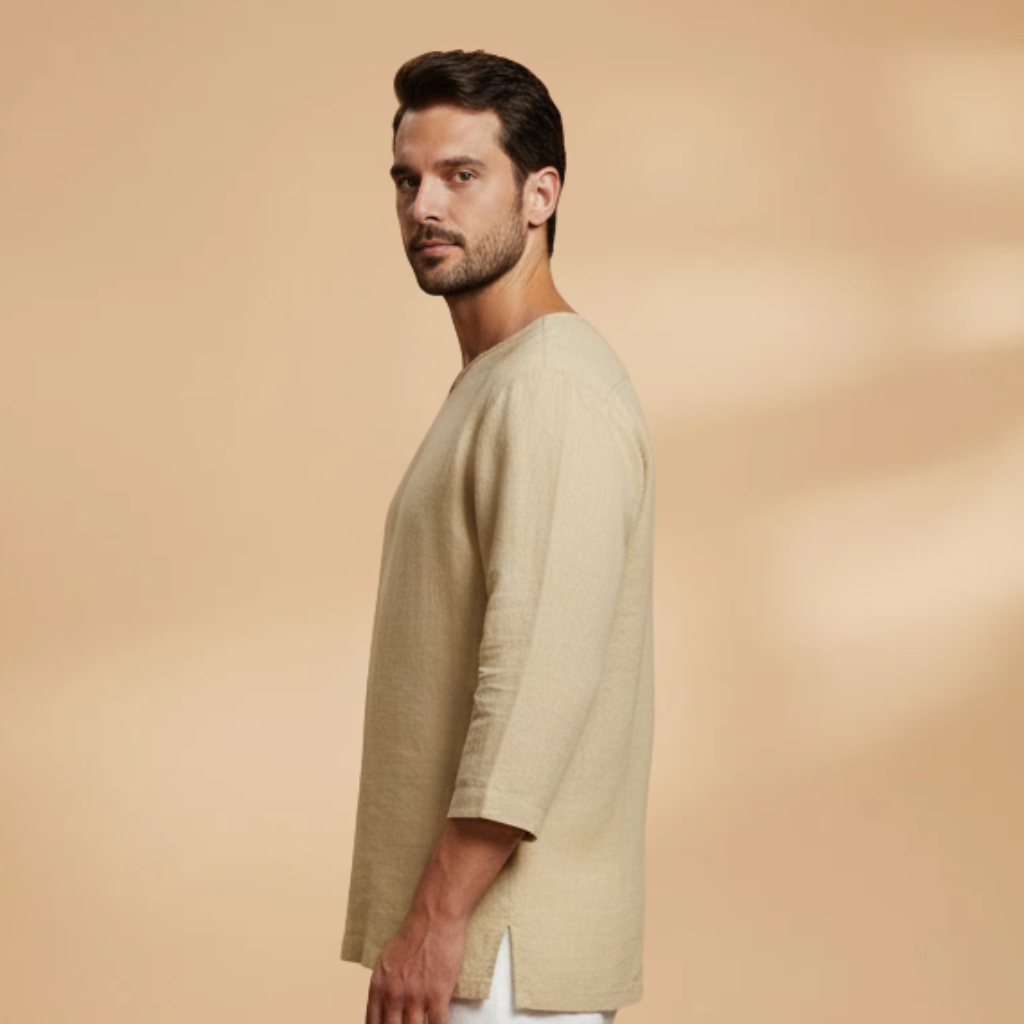 Men's Oversized Relaxed Fit V-Neck Shirt 3/4 Sleeve