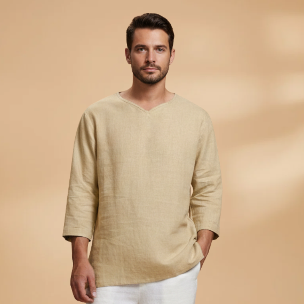 Men's Oversized Relaxed Fit V-Neck Shirt 3/4 Sleeve