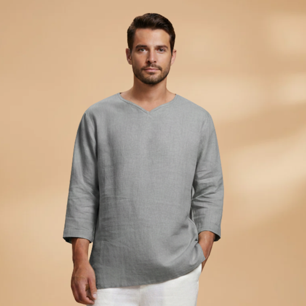 Men's Oversized Relaxed Fit V-Neck Shirt 3/4 Sleeve