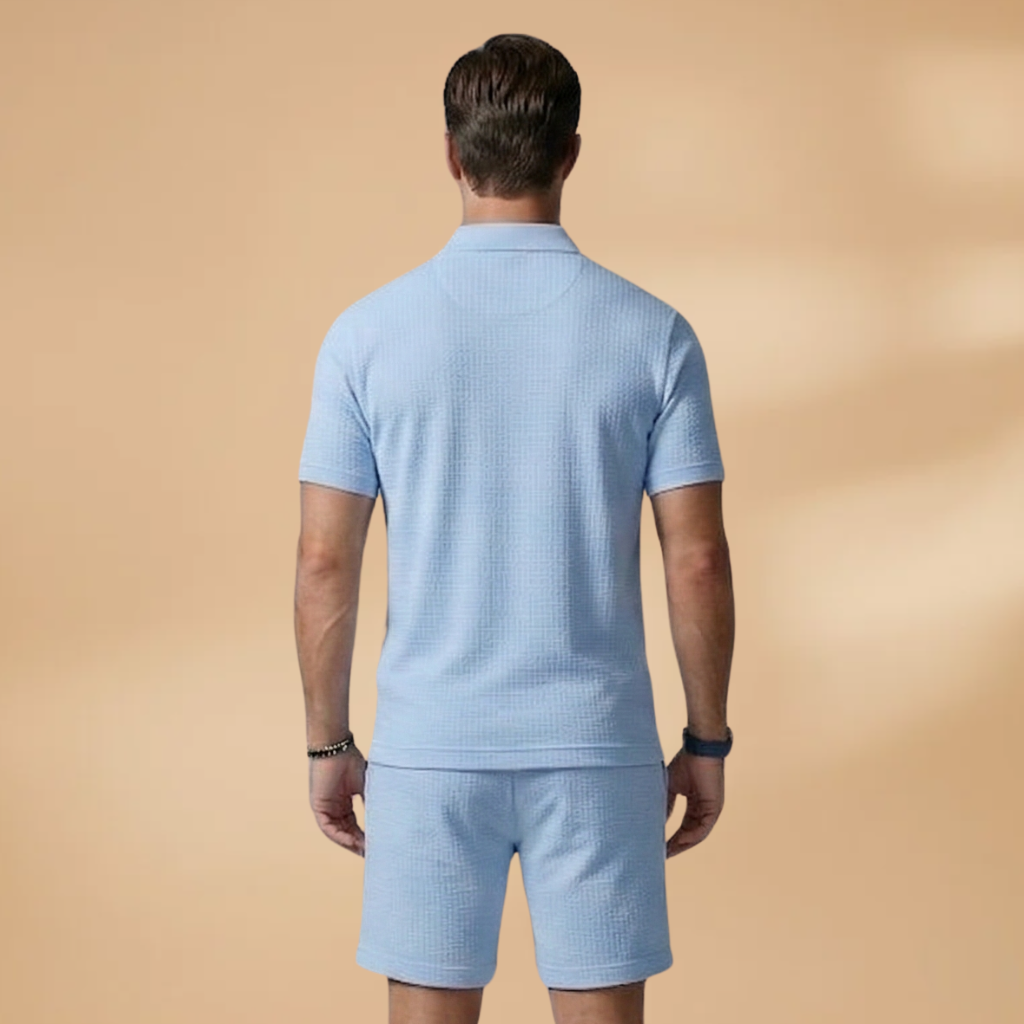 Men's Two Piece Polo Shirt and Drawstring Shorts Set Summer