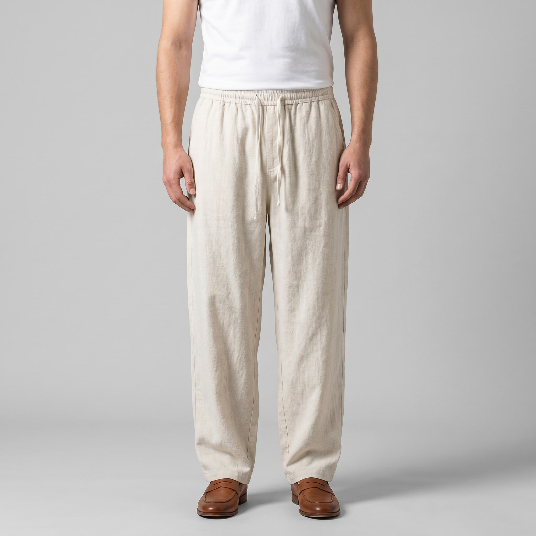 Men's Wide Leg Linen Trousers Elasticated Waist Summer