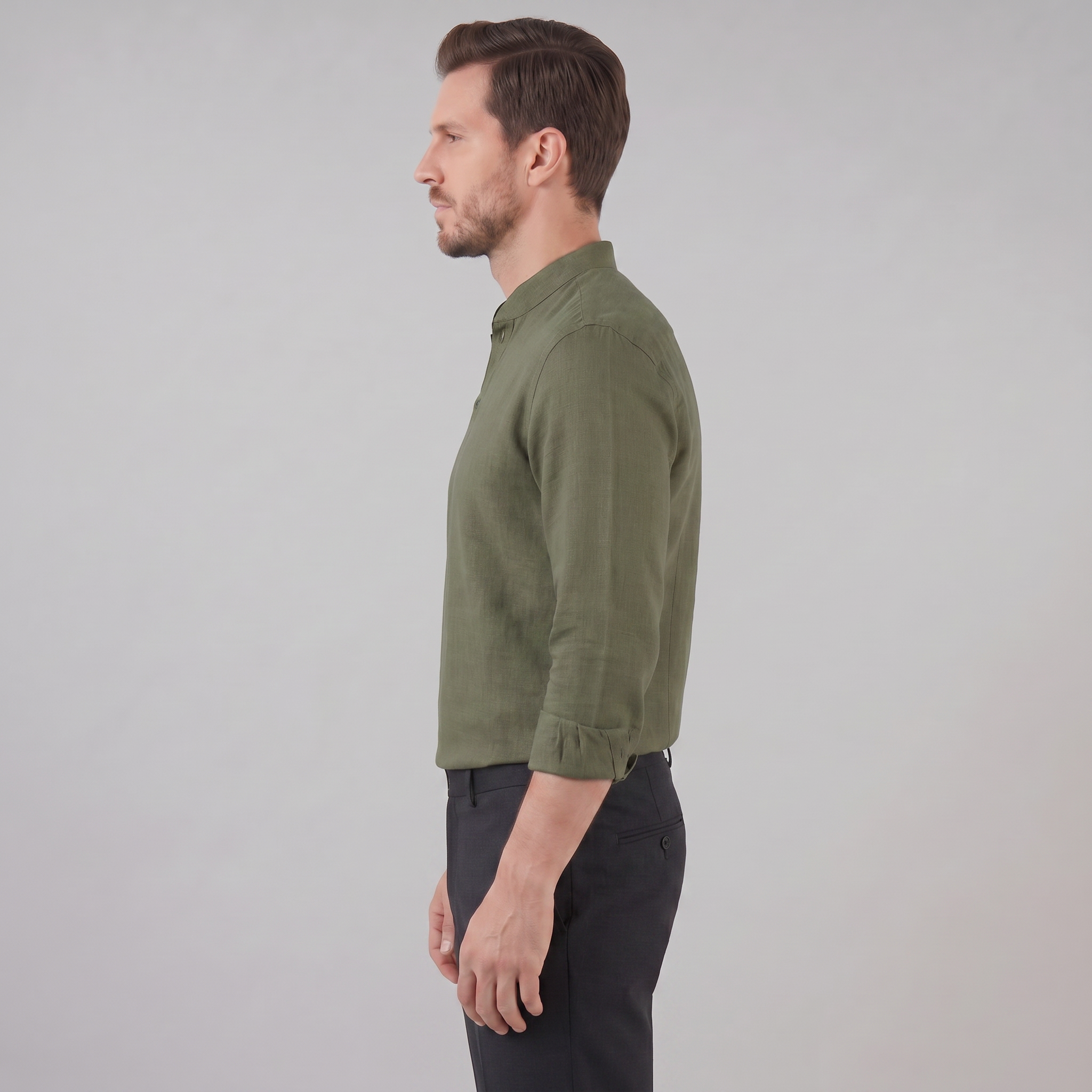 Men's Linen Grandad Collar Half Placket Shirt Summer