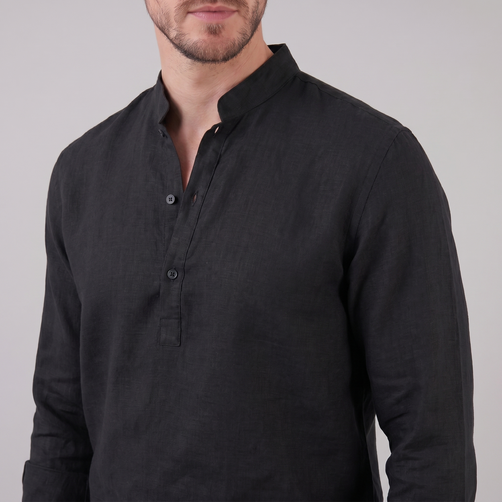 Men's Linen Grandad Collar Half Placket Shirt Summer