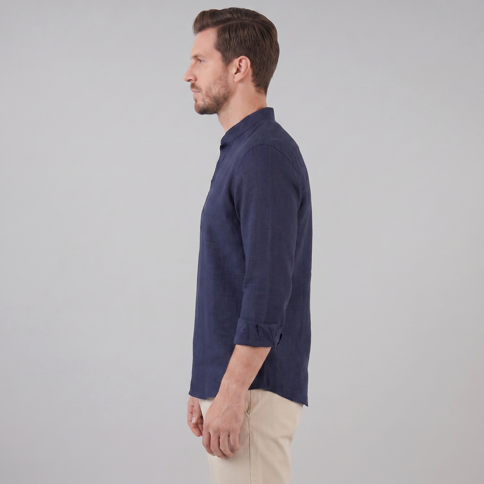 Men's Linen Grandad Collar Half Placket Shirt Summer
