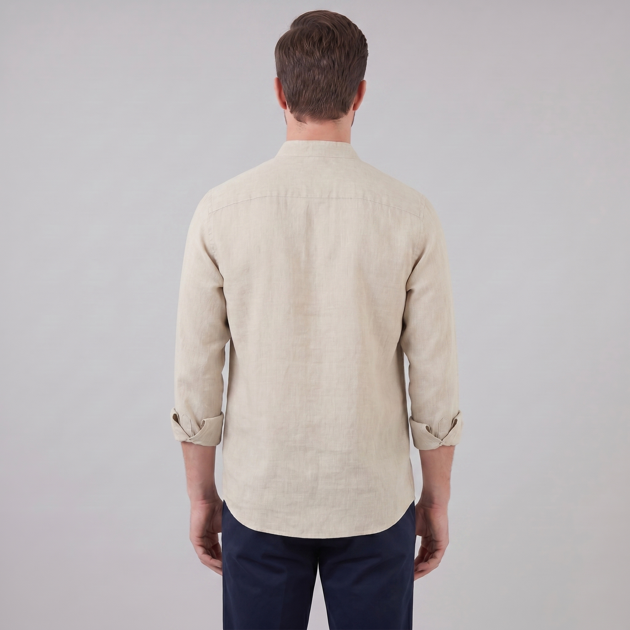 Men's Linen Grandad Collar Half Placket Shirt Summer
