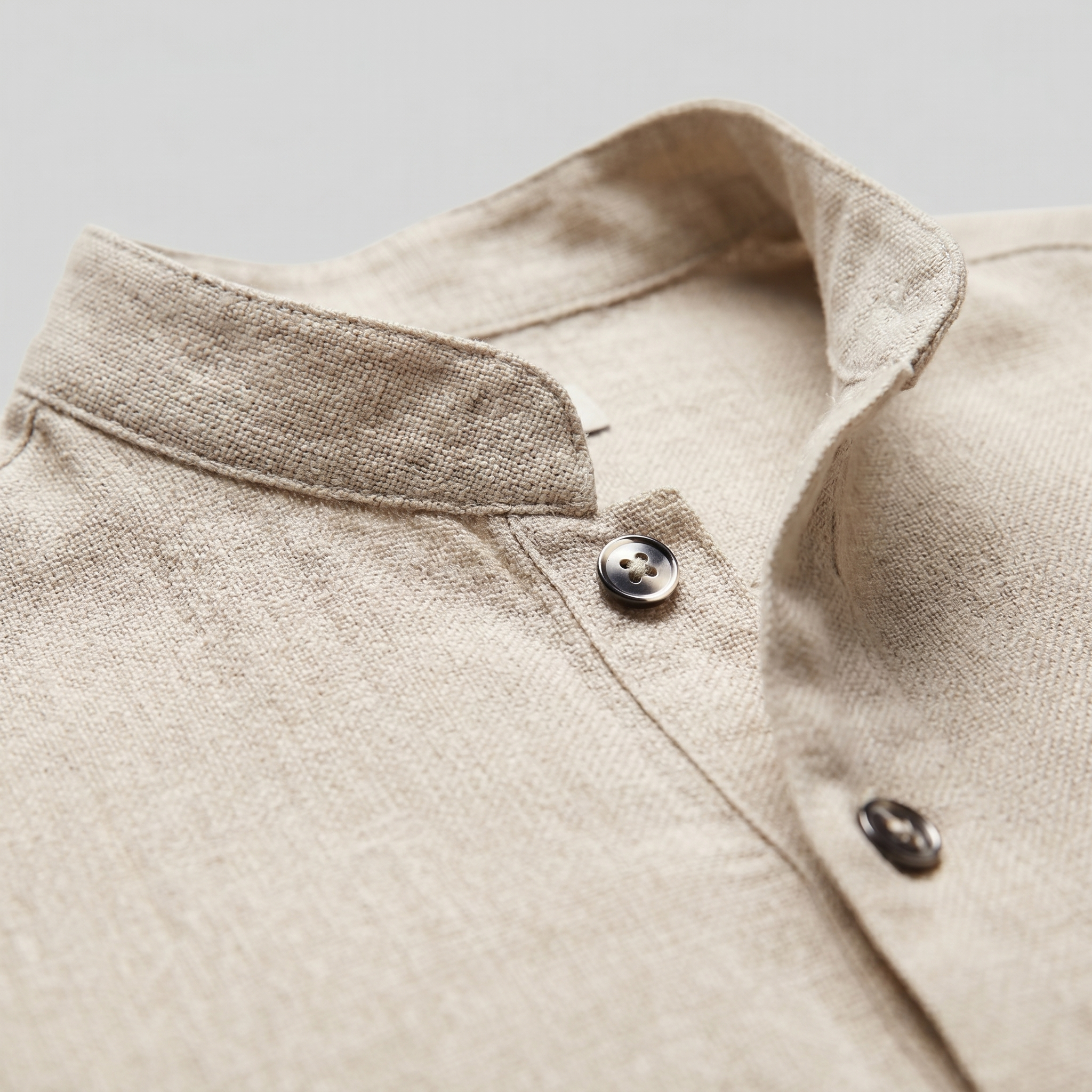 Men's Linen Grandad Collar Half Placket Shirt Summer