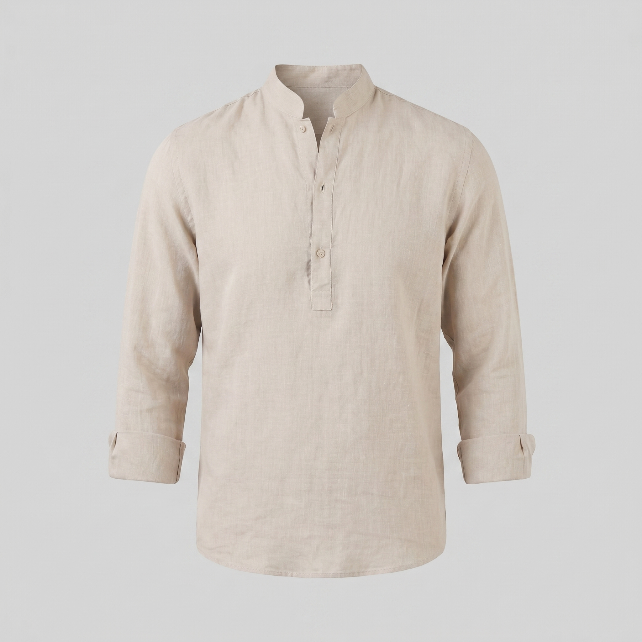 Men's Linen Grandad Collar Half Placket Shirt Summer