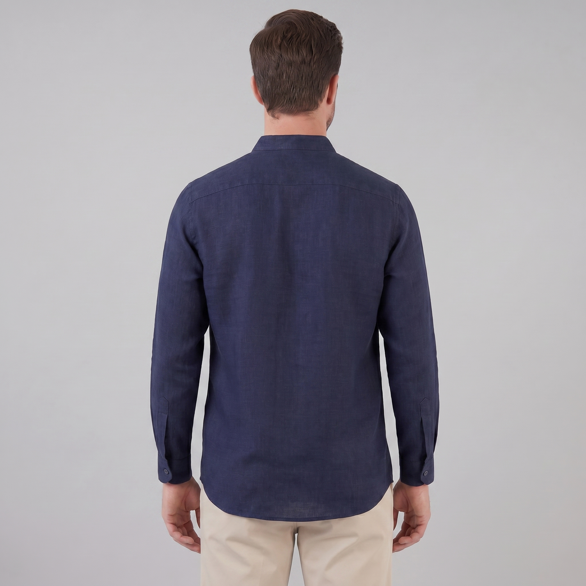 Men's Linen Grandad Collar Half Placket Shirt Summer