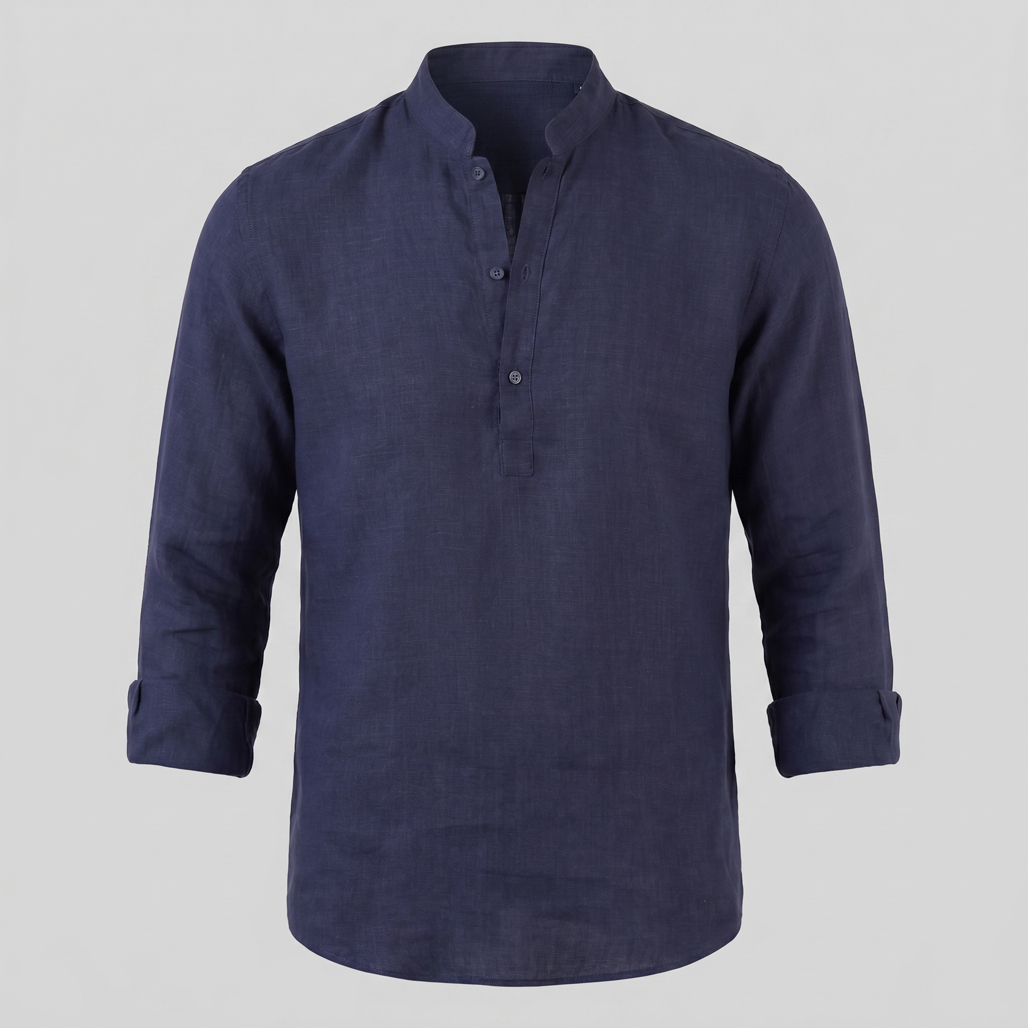 Men's Linen Grandad Collar Half Placket Shirt Summer
