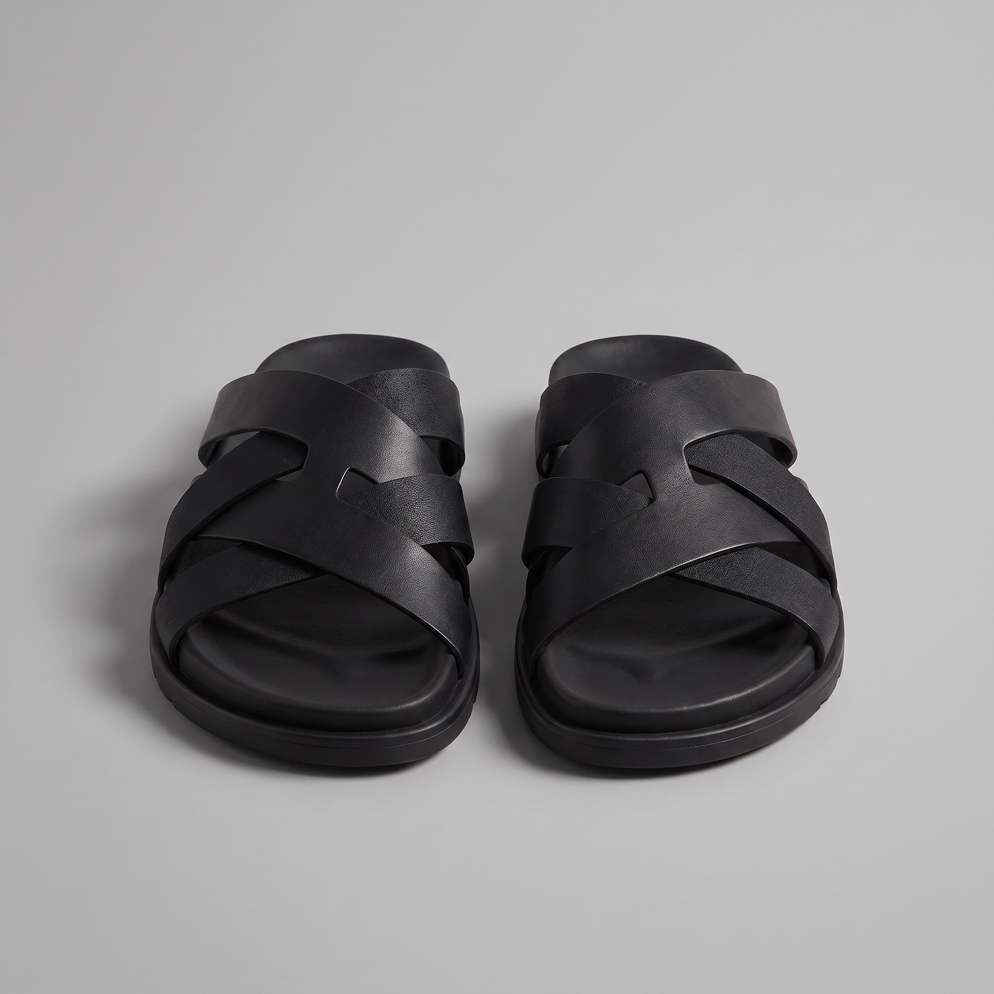 Men's Leather Cross Strap Slide Sandals Summer