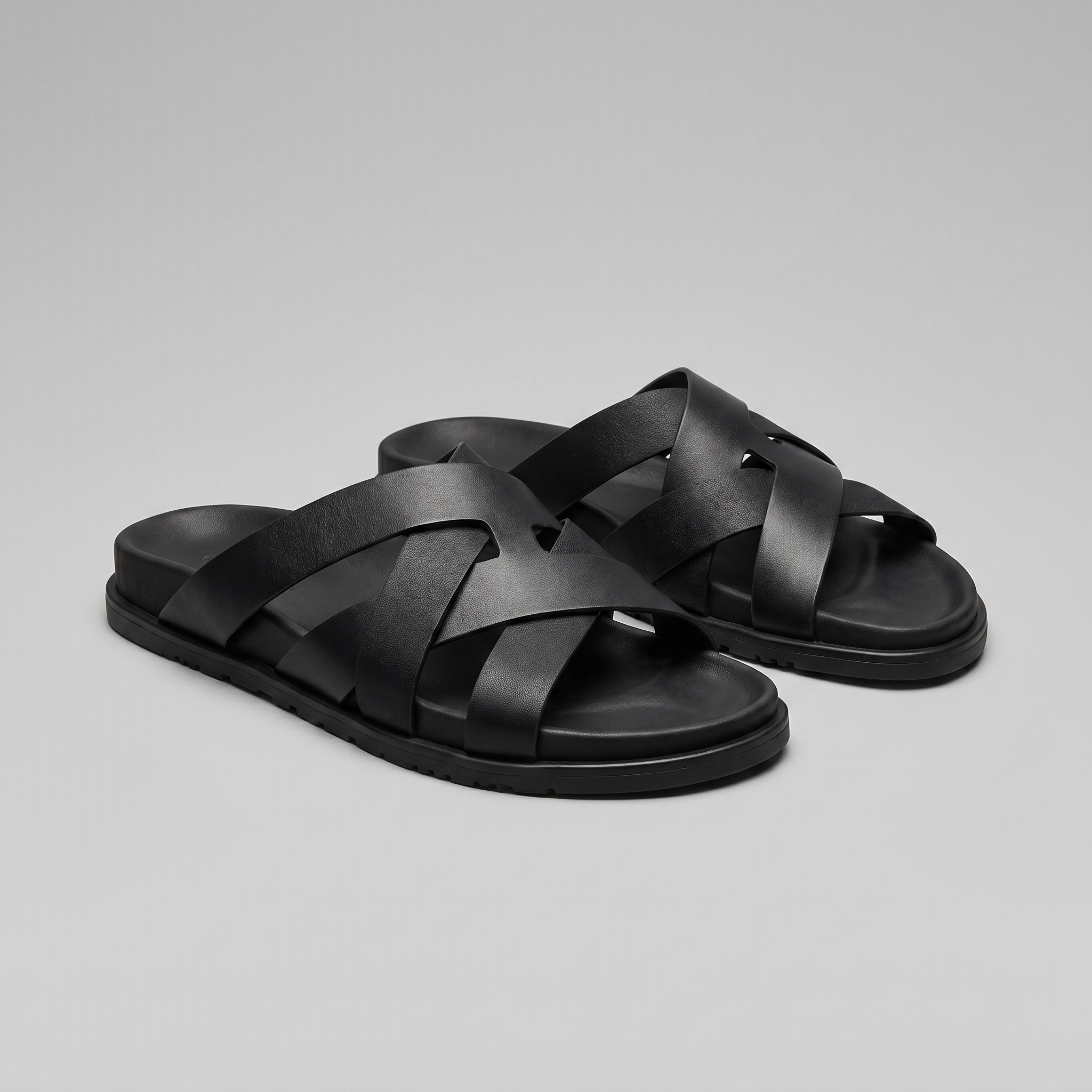 Men's Leather Cross Strap Slide Sandals Summer