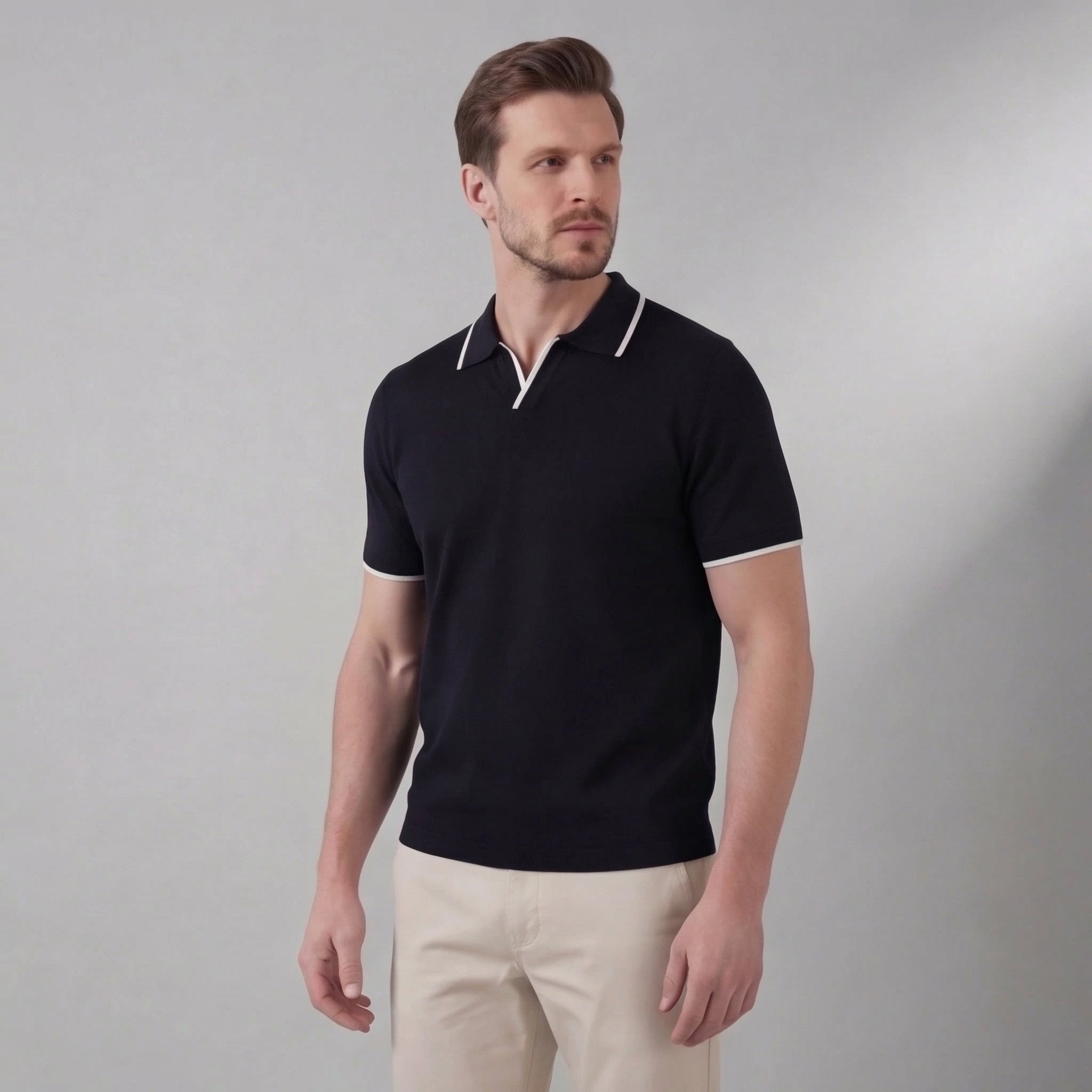 Men's Contrast Tipped Knit Polo Shirt Short Sleeve Summer