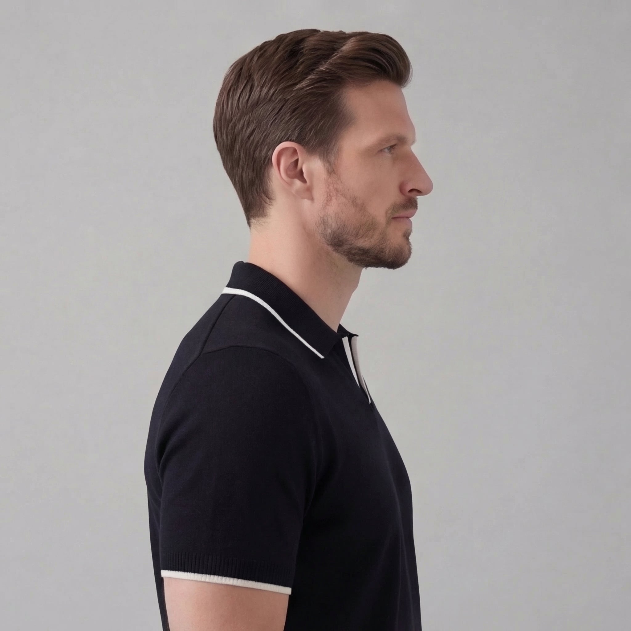 Men's Contrast Tipped Knit Polo Shirt Short Sleeve Summer