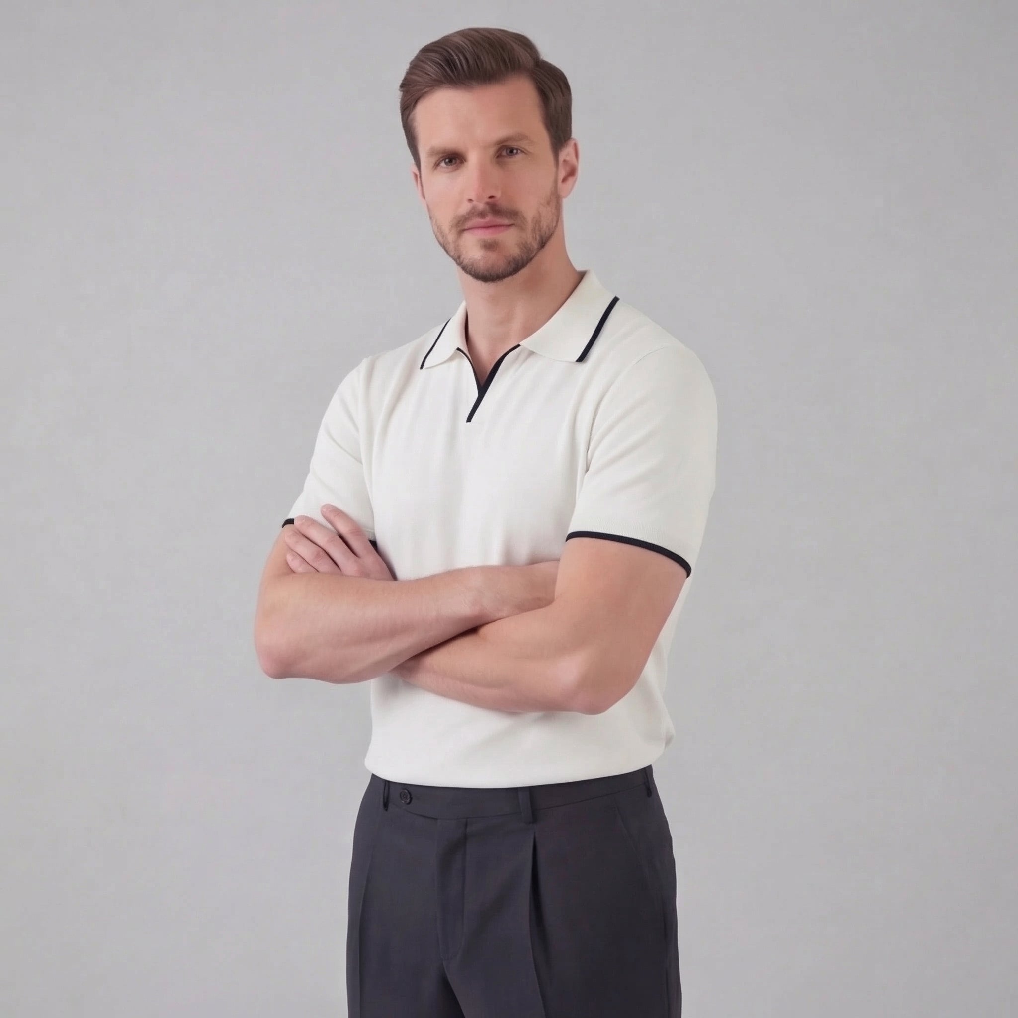 Men's Contrast Tipped Knit Polo Shirt Short Sleeve Summer