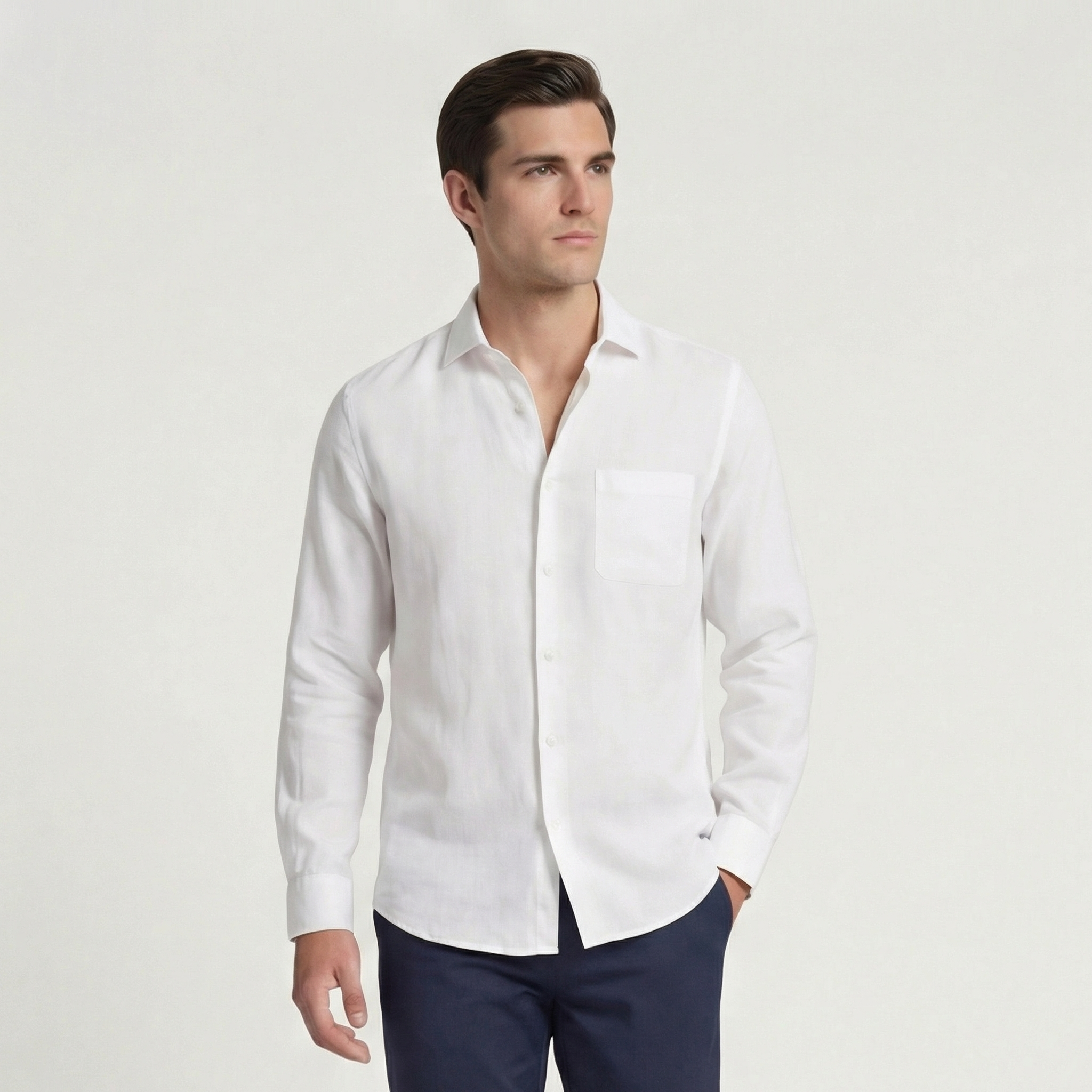 Men's Linen Long Sleeve Shirt Chest Pocket Summer