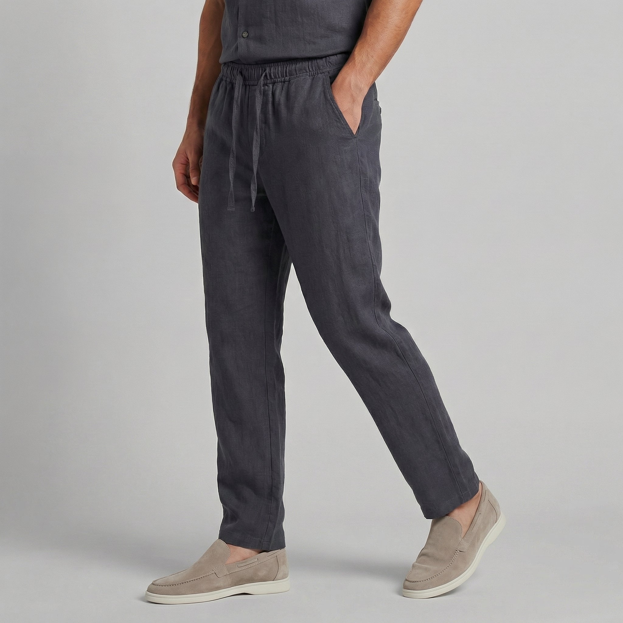 Men's Relaxed Fit Linen Drawstring Trousers Summer