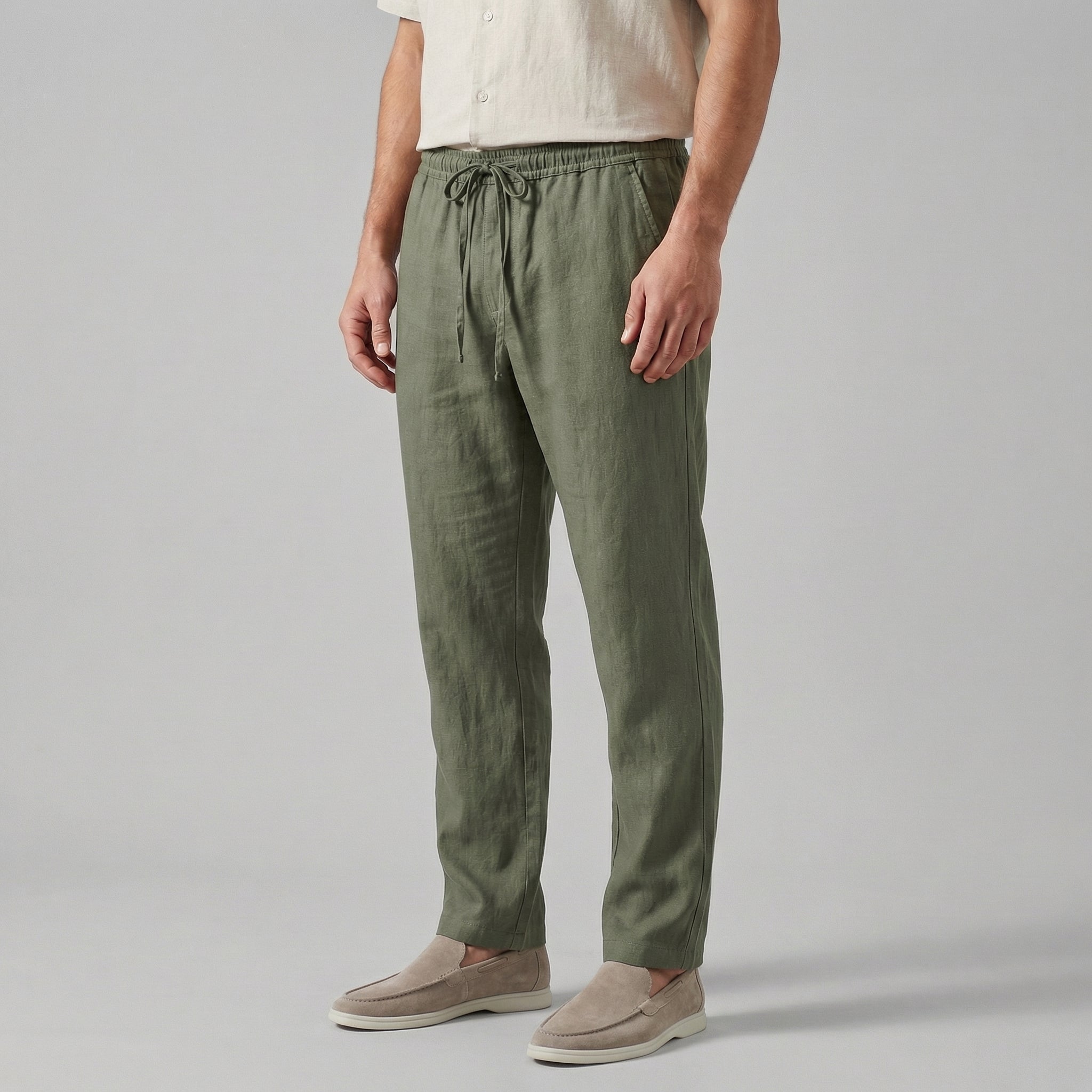 Men's Relaxed Fit Linen Drawstring Trousers Summer
