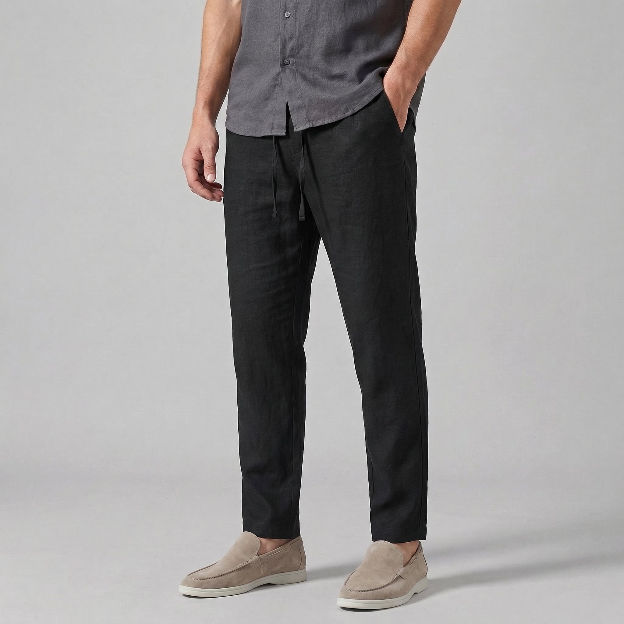 Men's Relaxed Fit Linen Drawstring Trousers Summer
