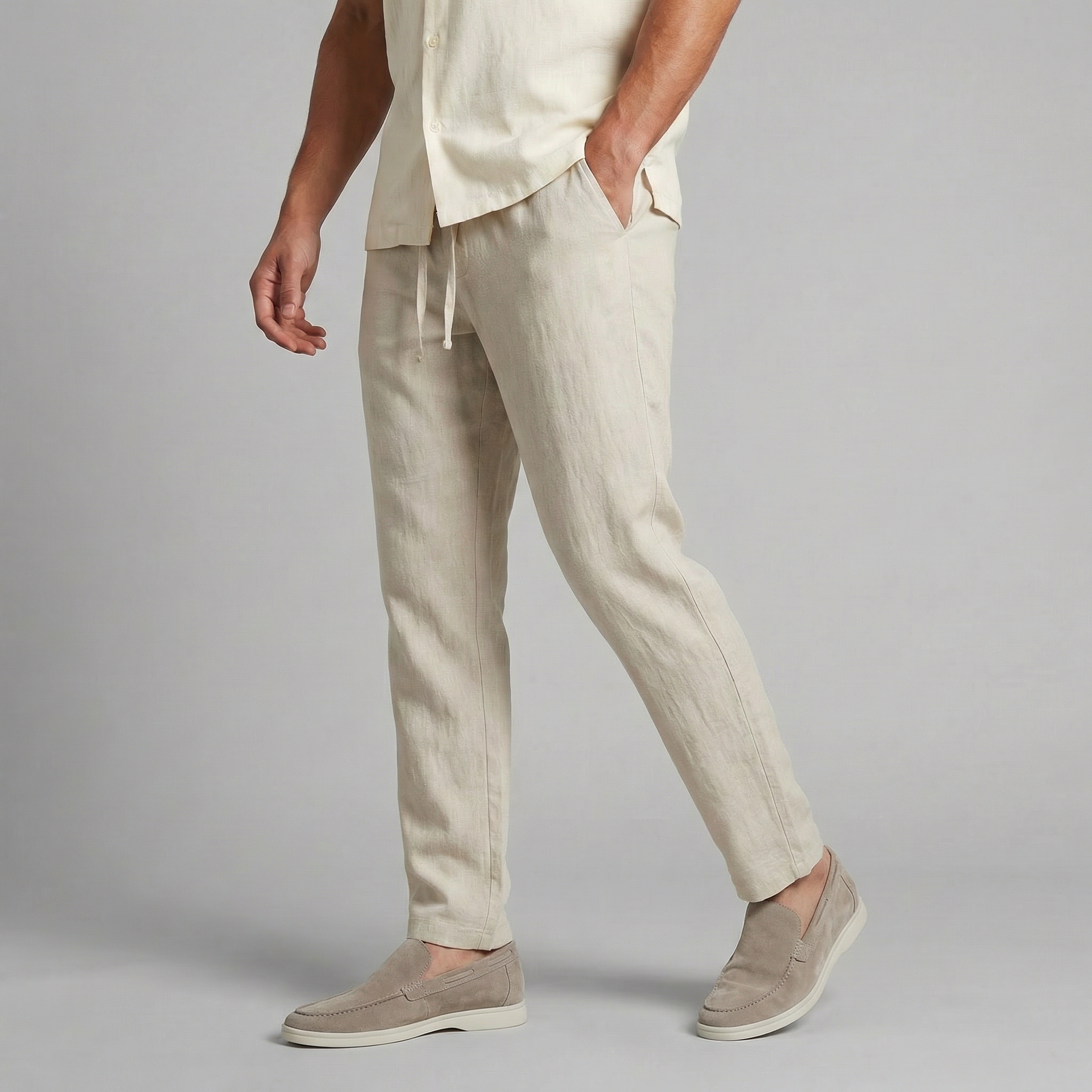 Men's Relaxed Fit Linen Drawstring Trousers Summer