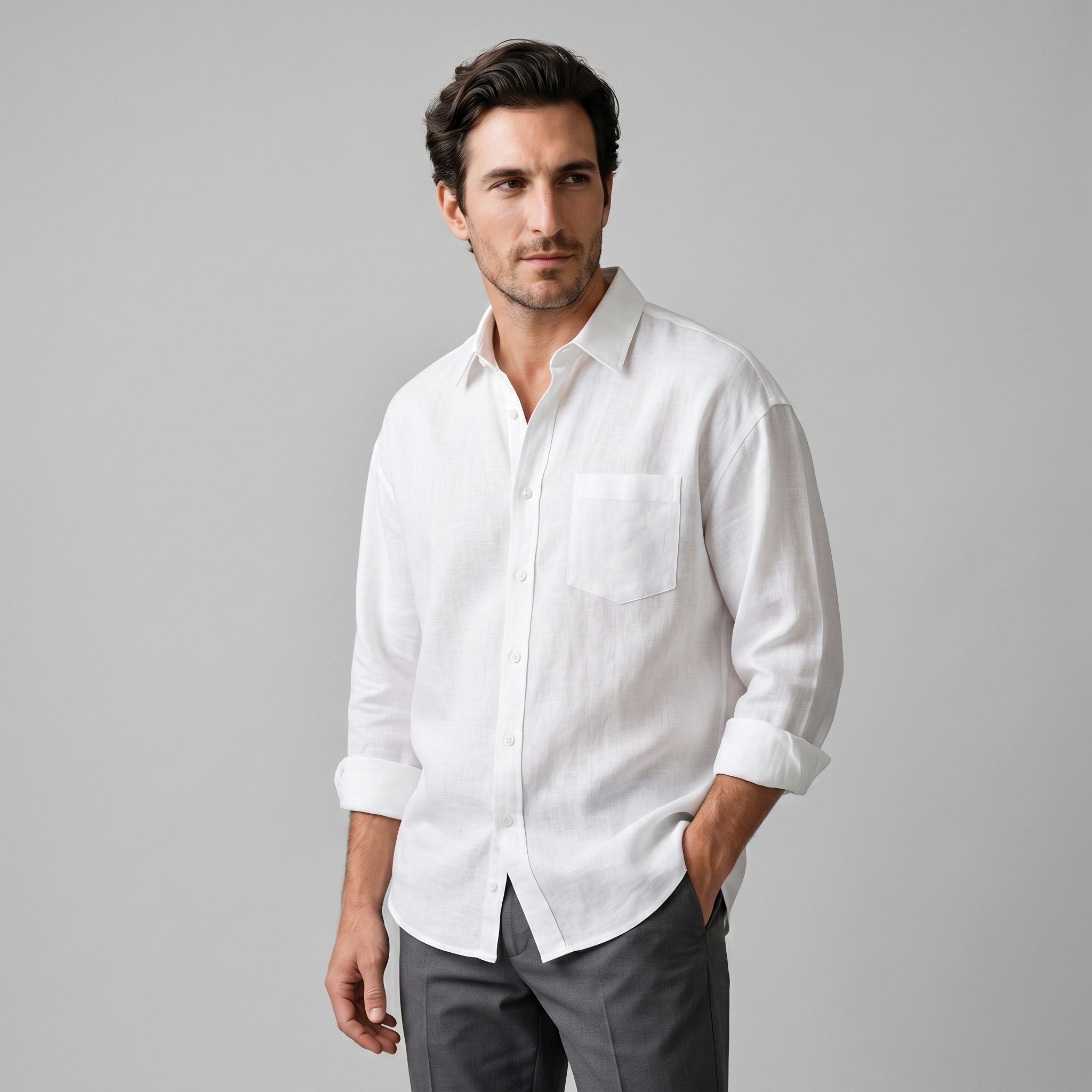Men's Linen Oversized Long Sleeve Shirt Summer
