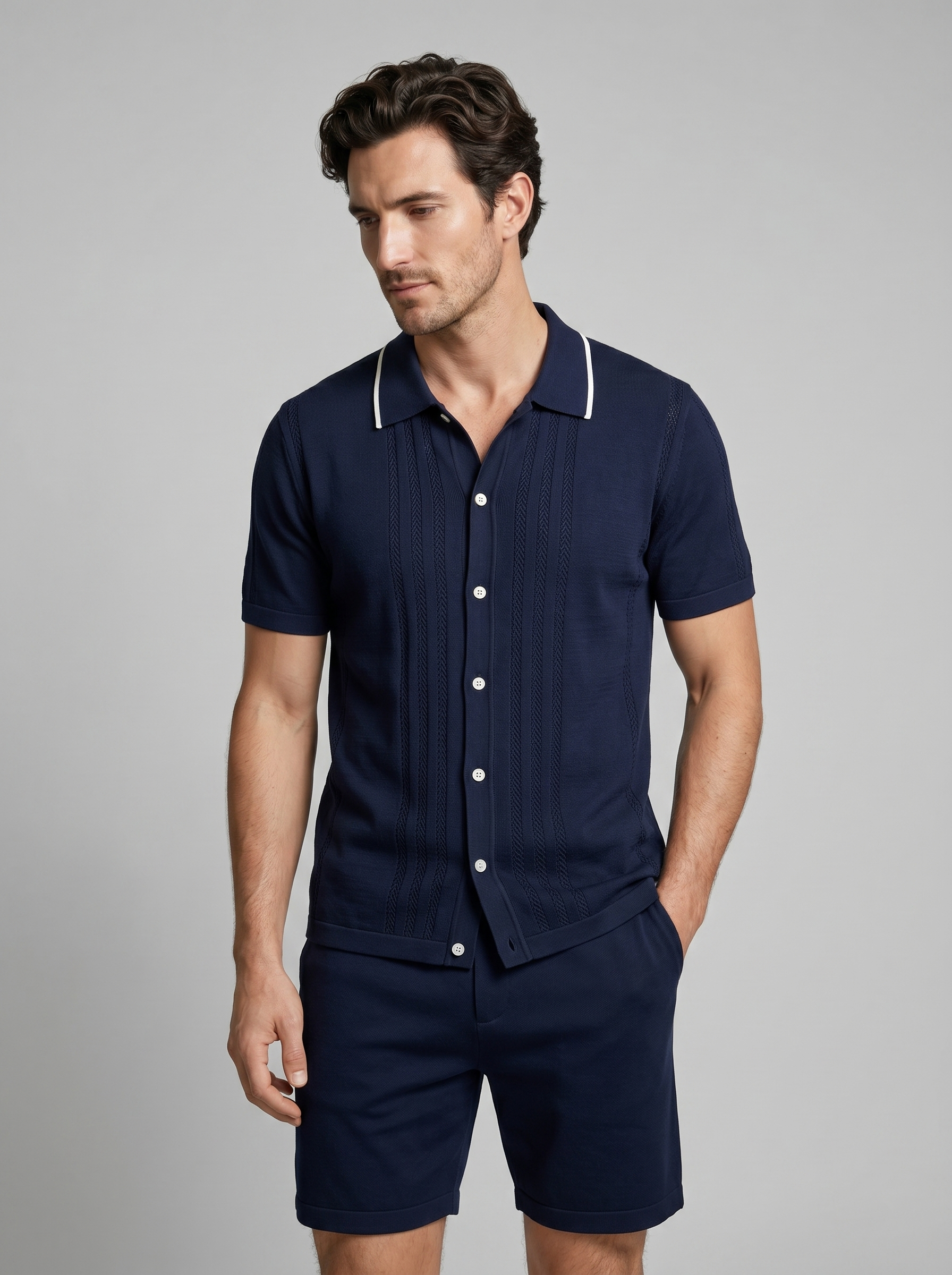 Men's Knit Polo Shirt Shorts Co-ord Set Summer