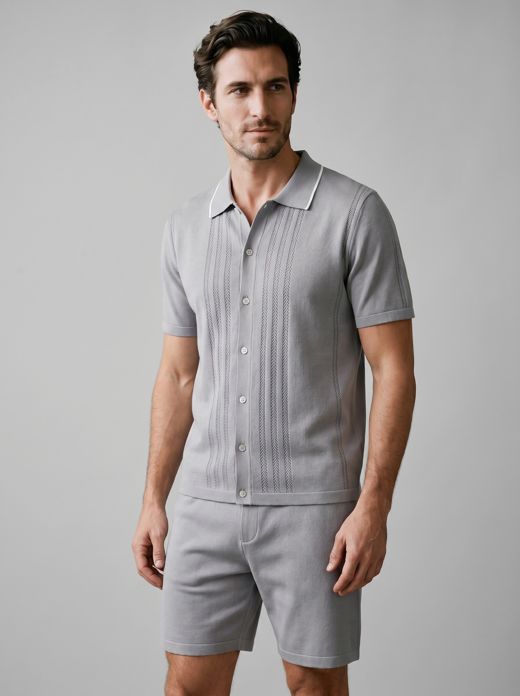 Men's Knit Polo Shirt Shorts Co-ord Set Summer