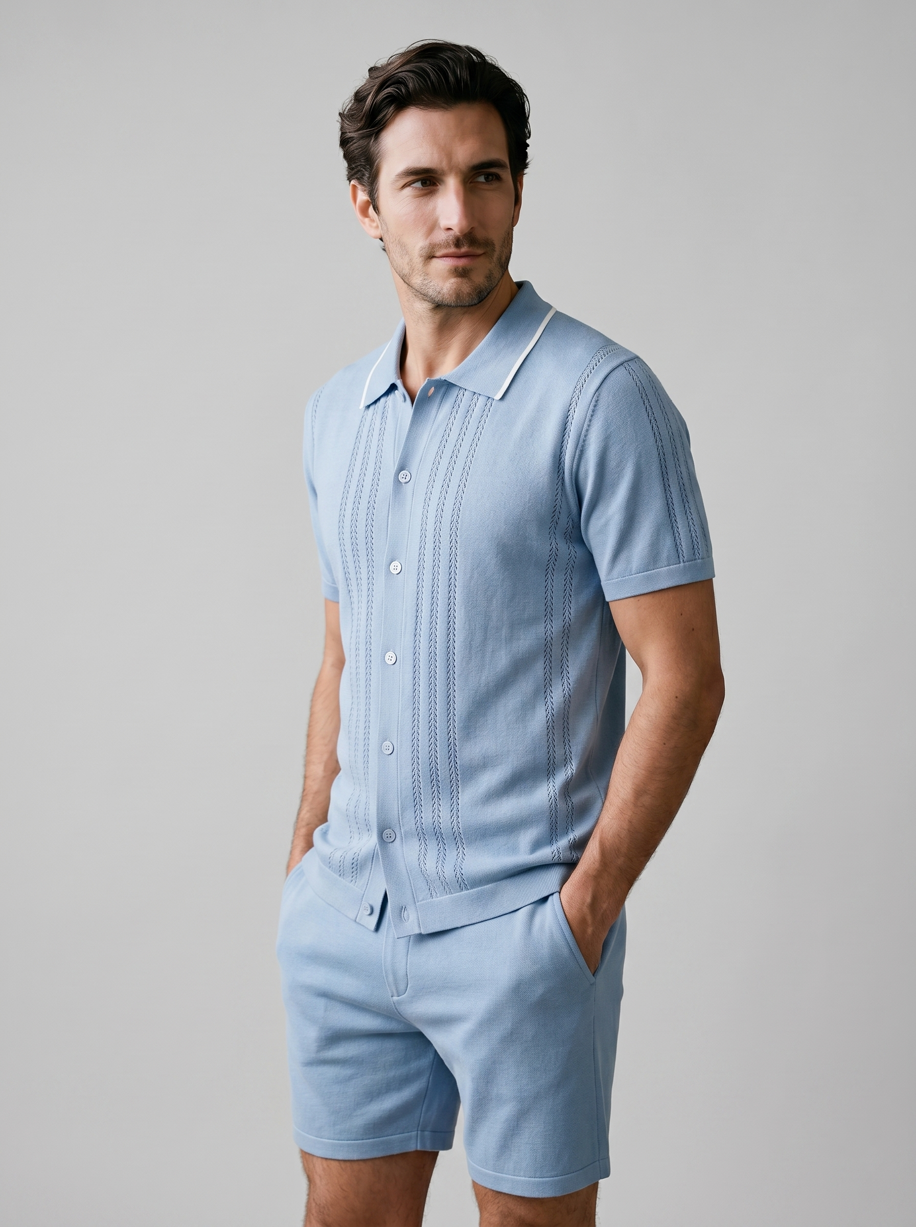 Men's Knit Polo Shirt Shorts Co-ord Set Summer