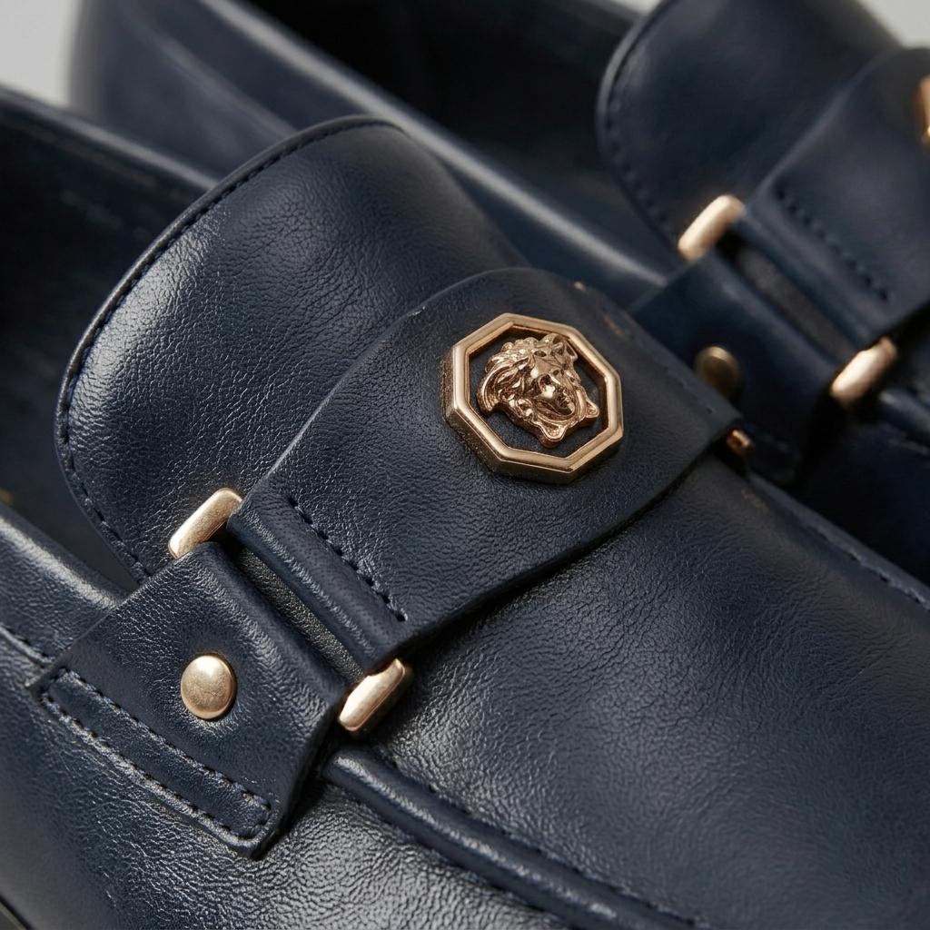 Men's Leather Medallion Detail Smart Formal Loafers