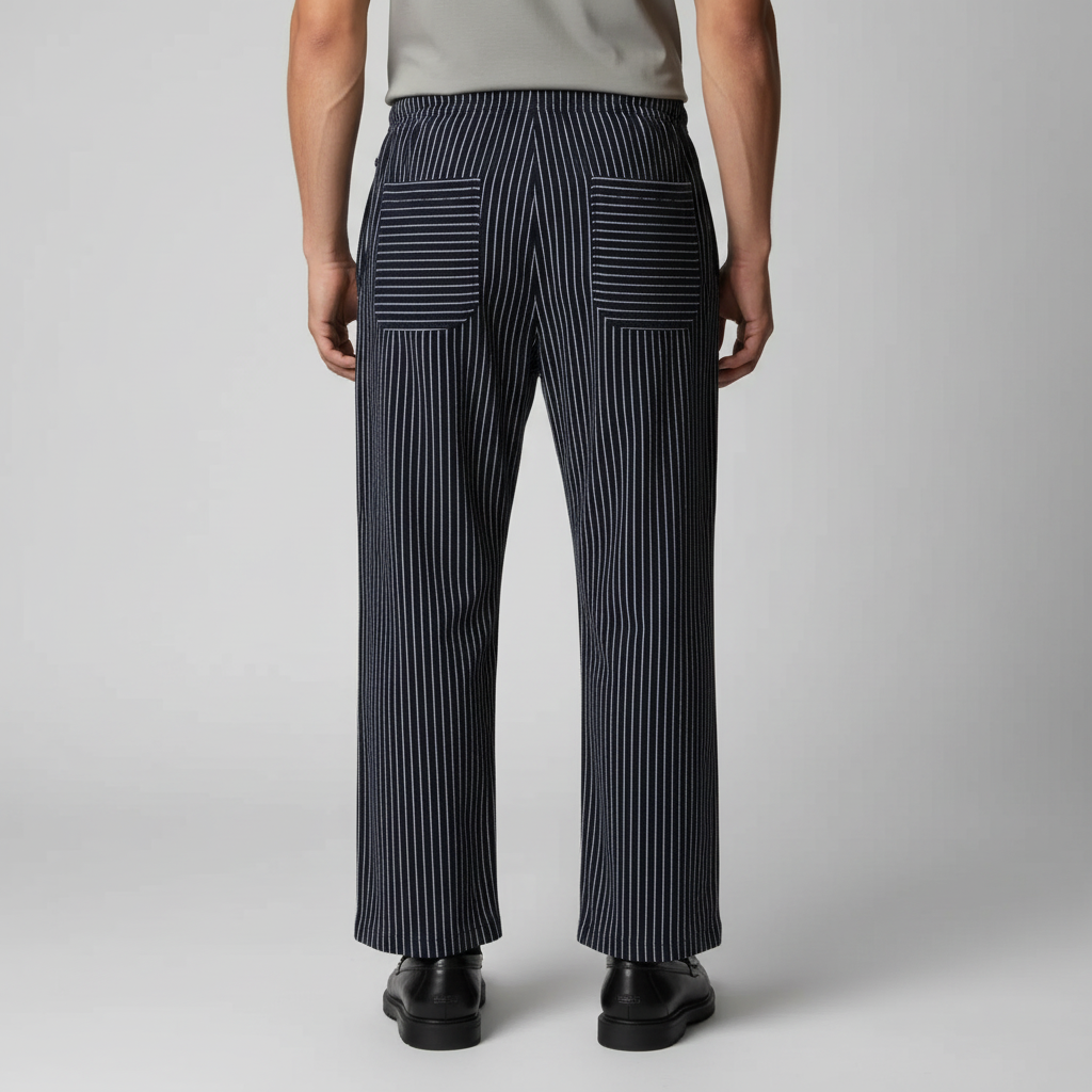 Men's Pinstripe Wide Leg Drawstring Trousers Summer