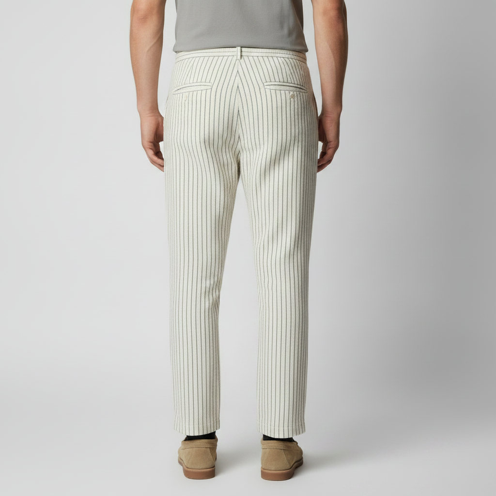 Men's Linen Pinstripe Straight Leg Drawstring Trousers Summer