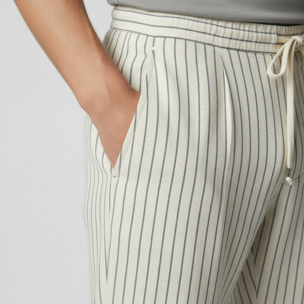 Men's Linen Pinstripe Straight Leg Drawstring Trousers Summer