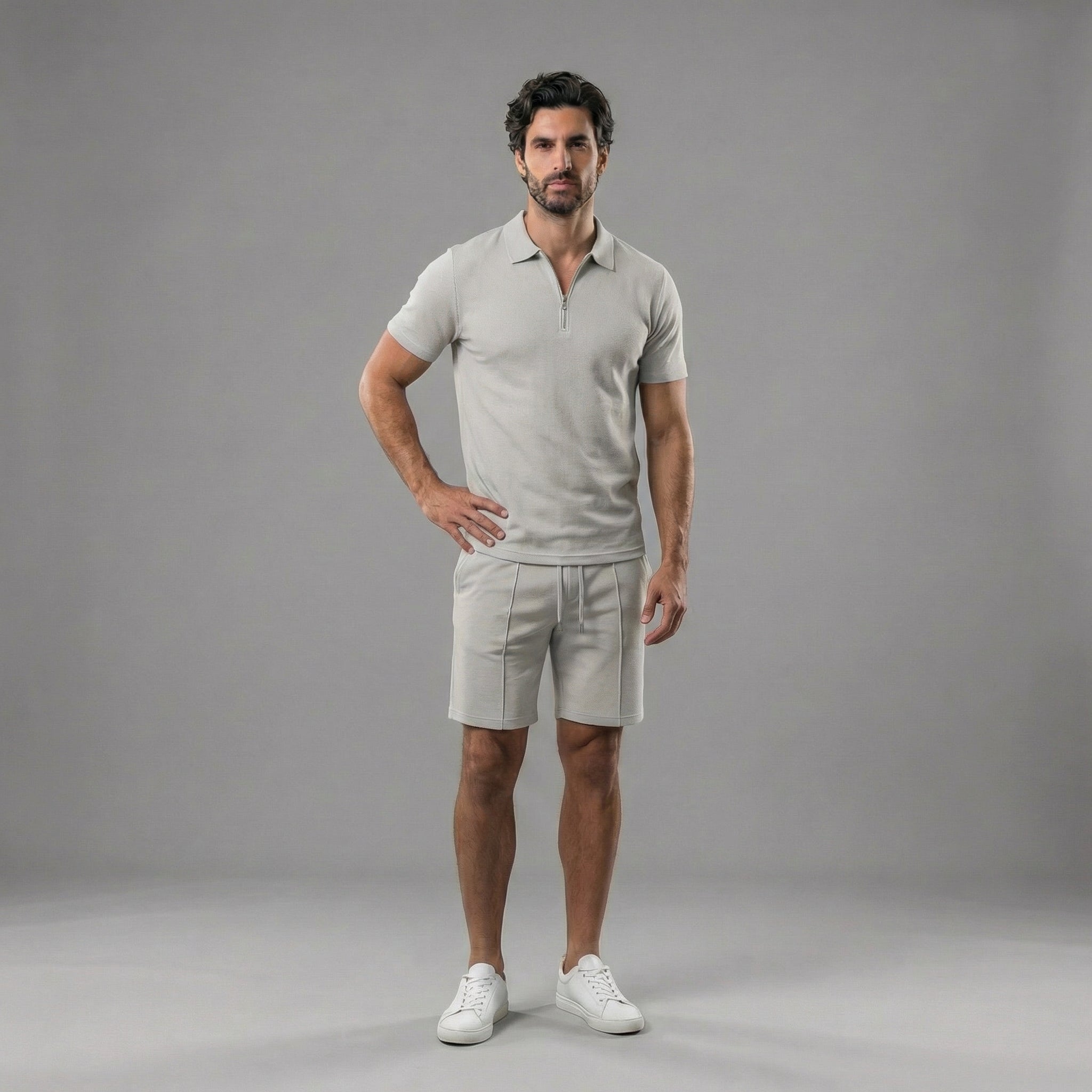 Men's Zip Polo Shirt Shorts Co-ord Set Summer