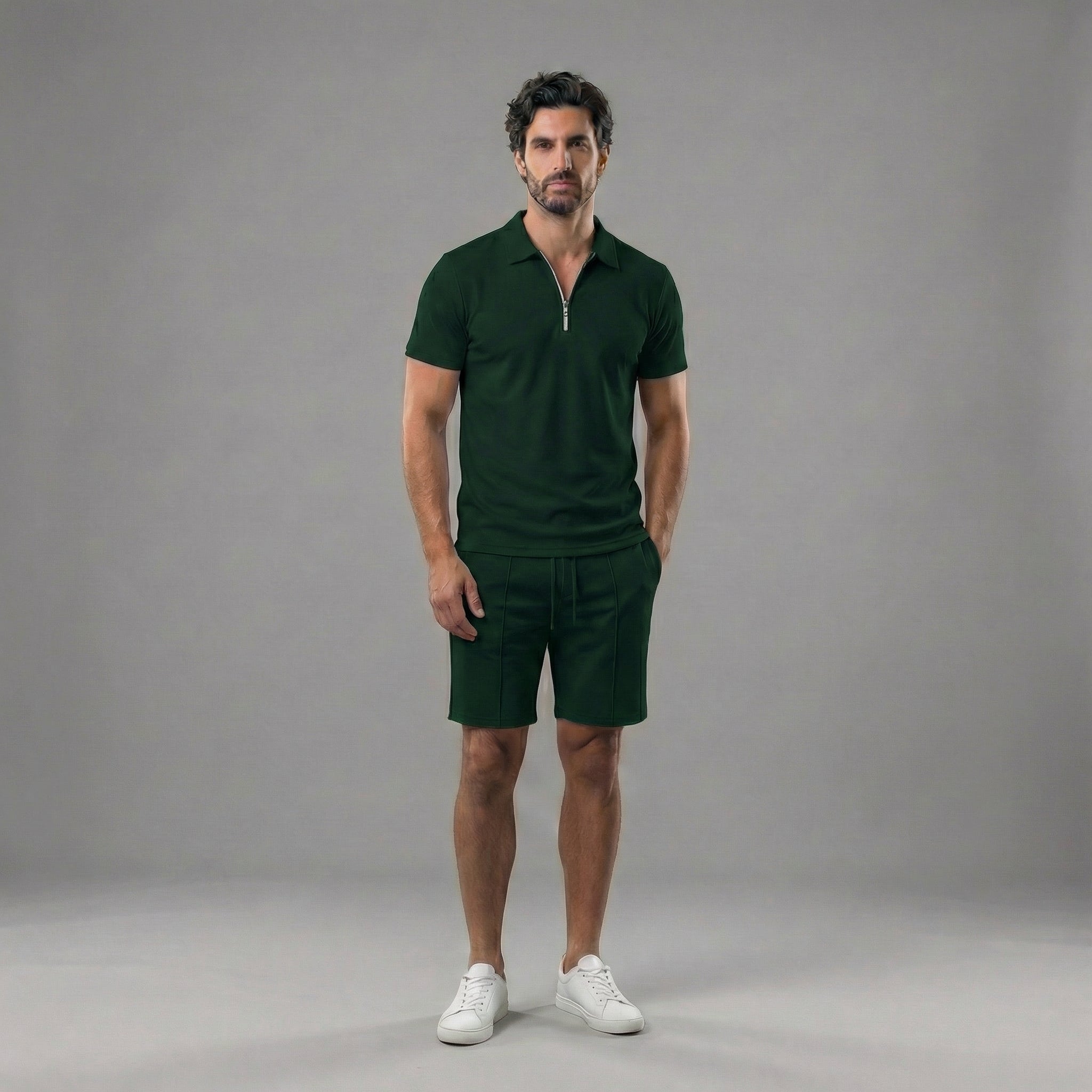 Men's Zip Polo Shirt Shorts Co-ord Set Summer